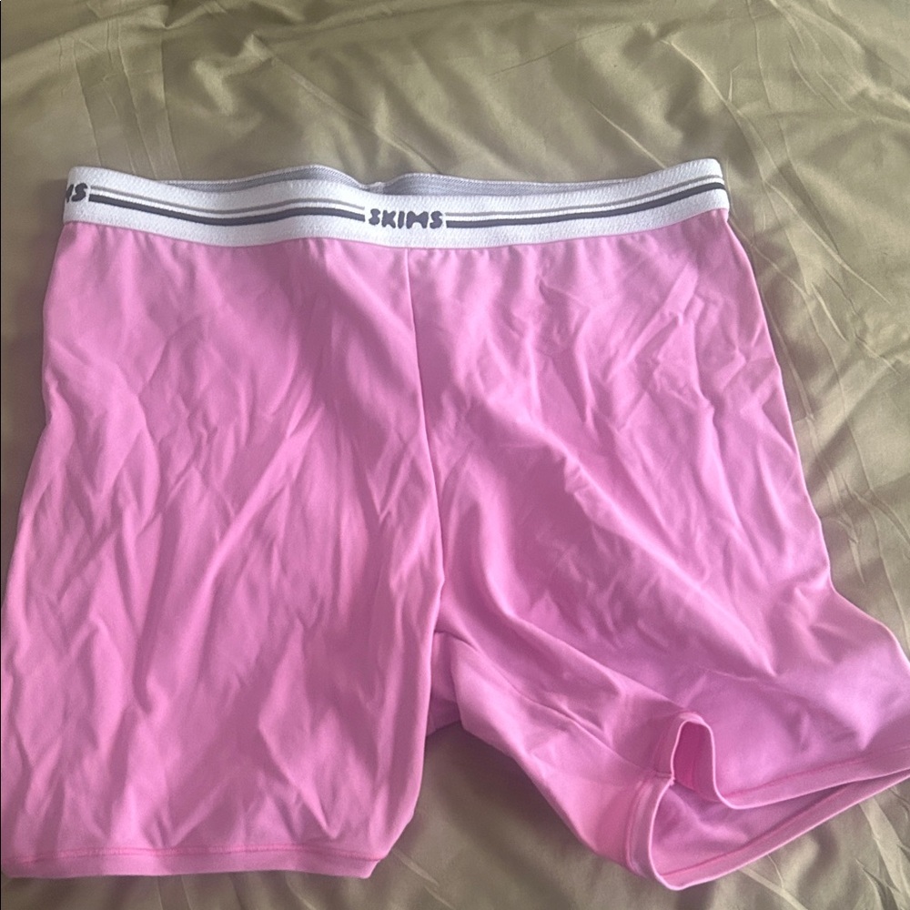 SKIMS Pink Lounge Shorts with White Waistband